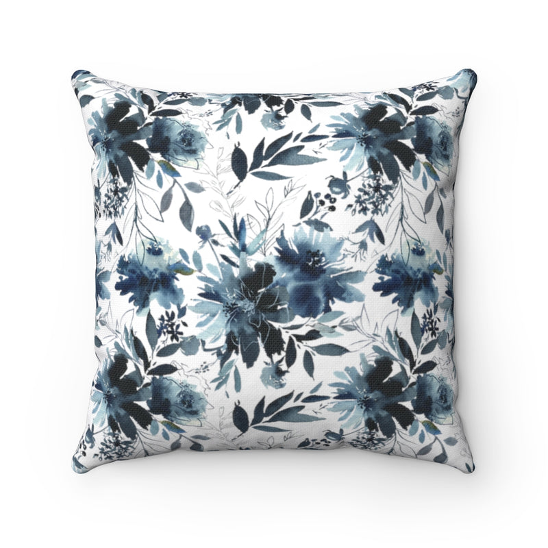 Floral Boho Pillow Cover |  White Indigo Blue