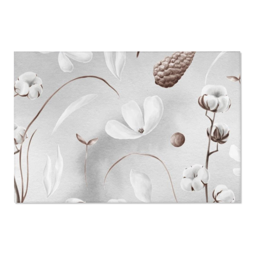 Floral Boho Area Rug | Gray White Brown