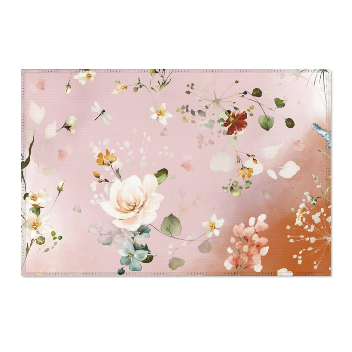 Floral Area Rug | Pastel Pink Orange Ombre Blossoms