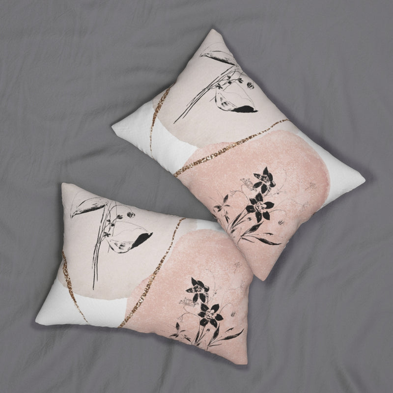 Abstract Boho Lumbar Pillow | Blush Pink Gold Beige