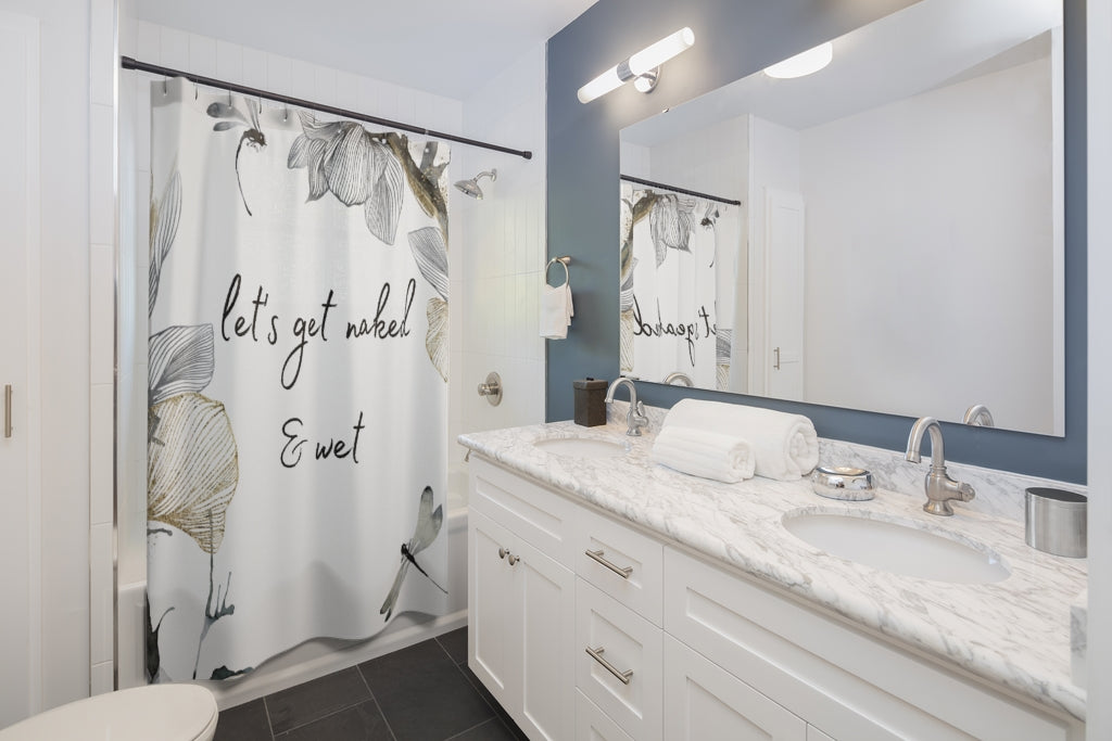 Floral White Shower Curtain | Let's Get Naked