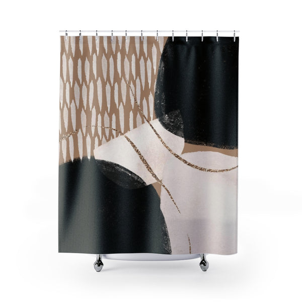 Abstract Boho Shower Curtain | Beige Cream Black