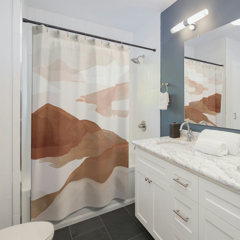 mountain boho shower curtain | Brown Beige Hills | Bathroom Decor