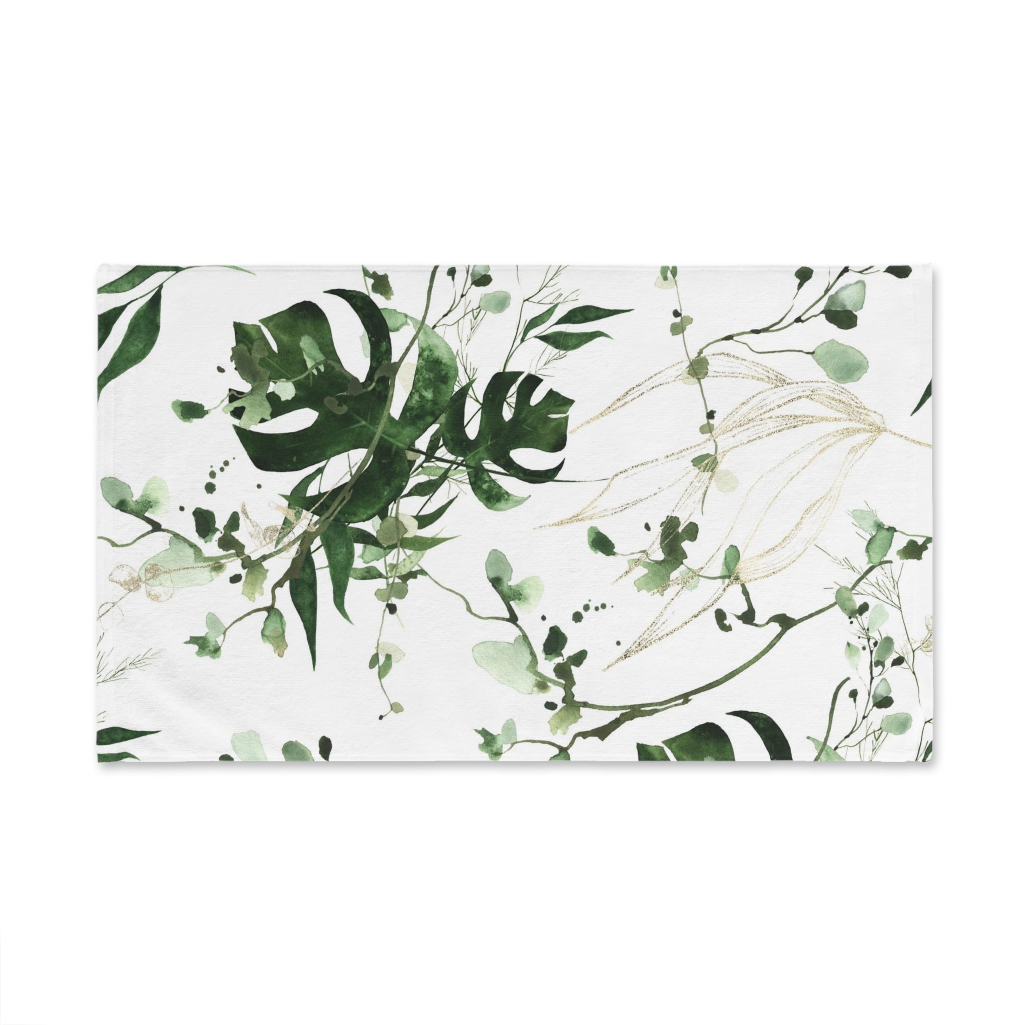 Floral Boho Kitchen, Bath Hand Towel | White Green Monstera Jungle Leaves