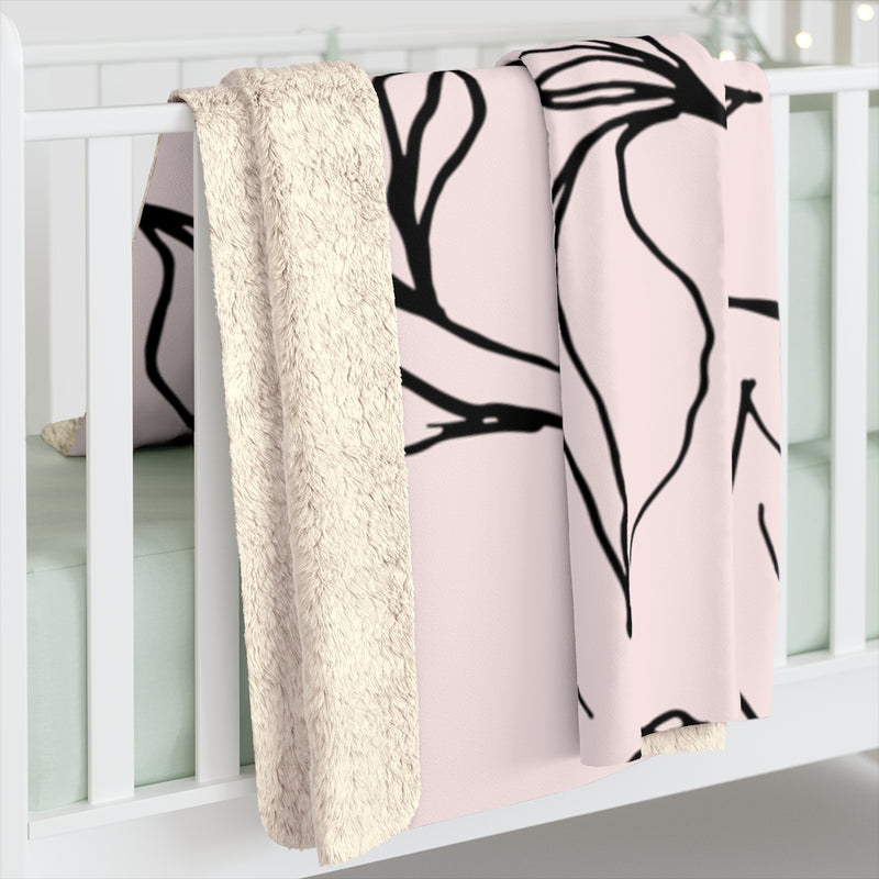 Black Blush Pink, One Line Art, Floral Blanket