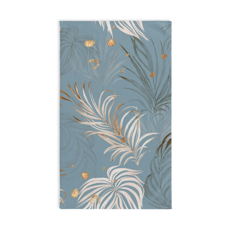 Floral Kitchen, Bath Hand Towel | Blue Beige, Ivory Palm Leaves