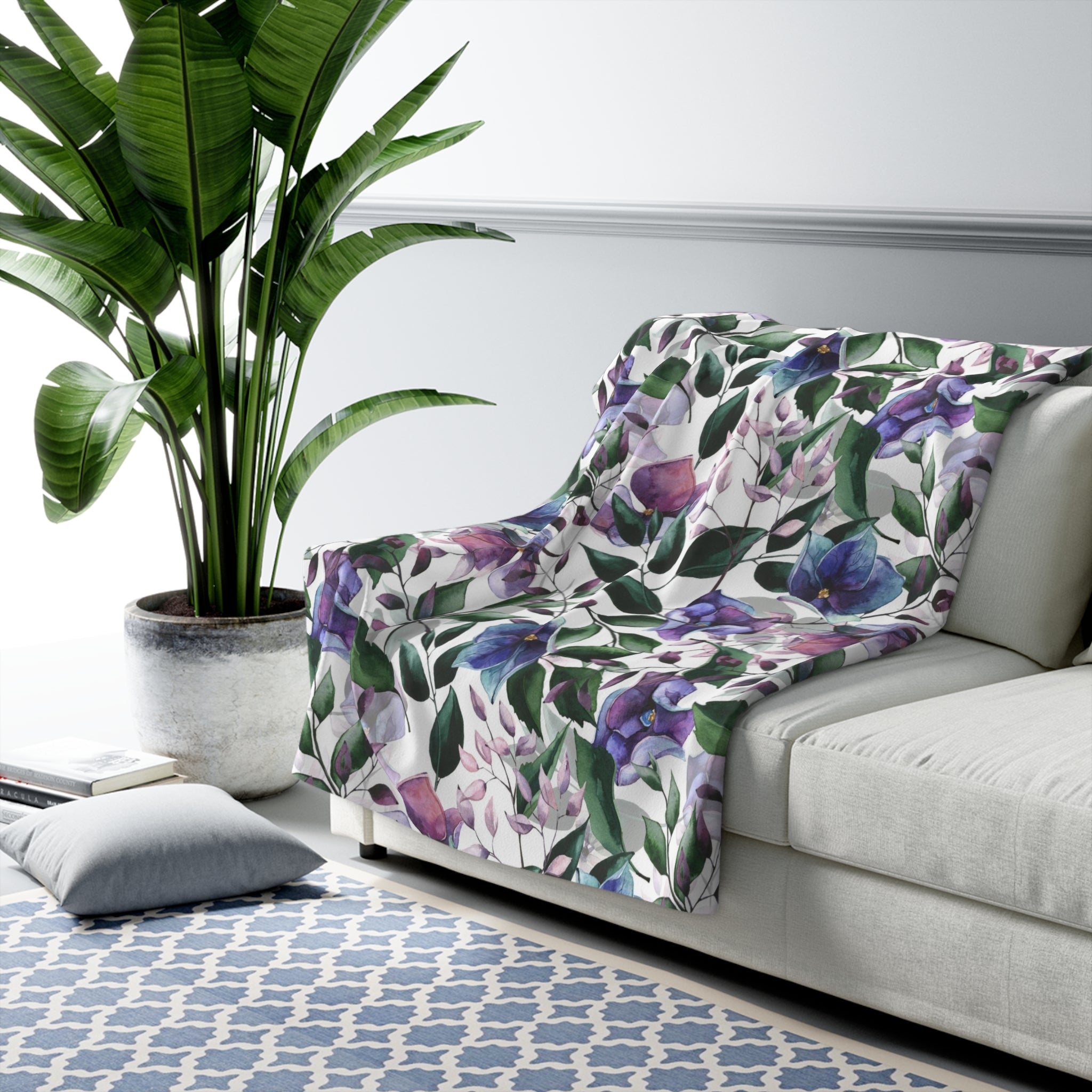 Floral Blanket | Purple Navy Blue Jungle