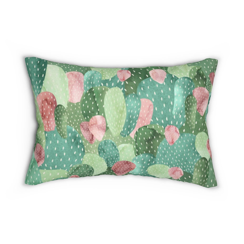 Abstract Boho Lumbar Pillow | Green Pink Cactus