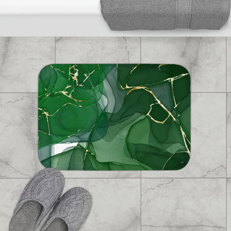 Abstract Boho Bath, Kitchen Mat | Emerald Jade Green Earthy Ombre