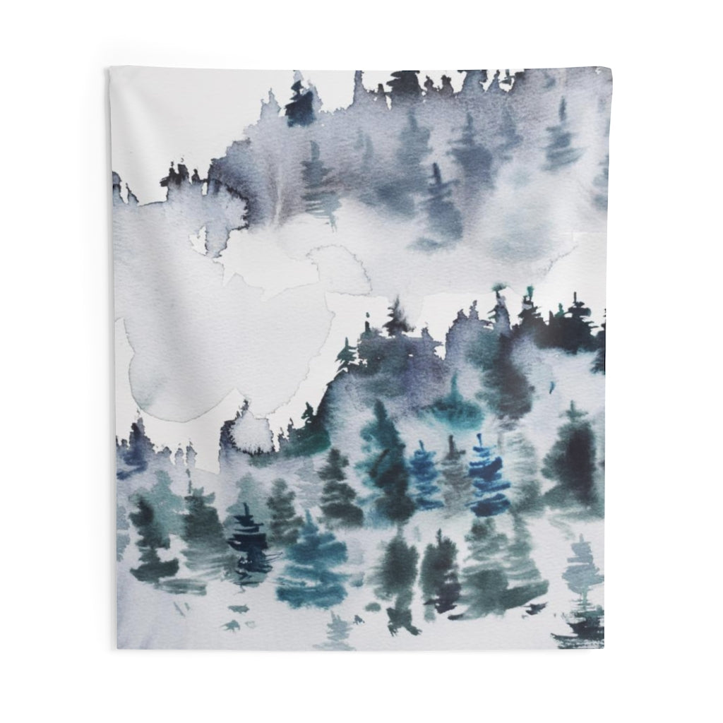 Landscape Tapestry | Indigo Blue Grey Woodland Forest