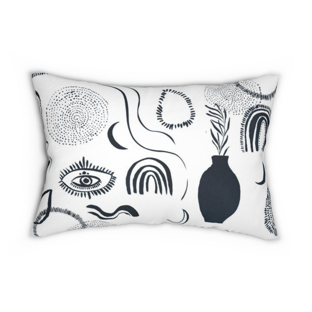 Mystical Boho Lumbar Pillow | White | One Line Art