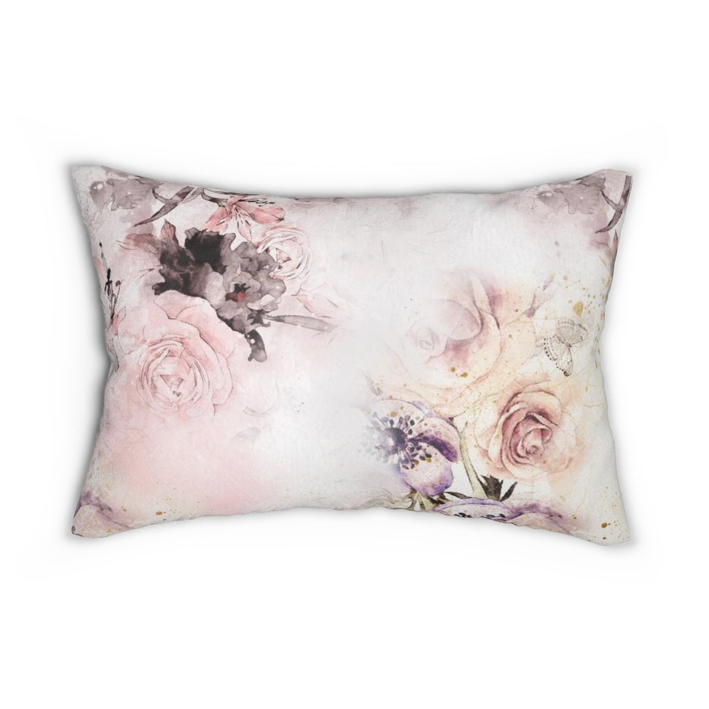 Floral Boho Lumbar Pillow | White Purple Pink Roses