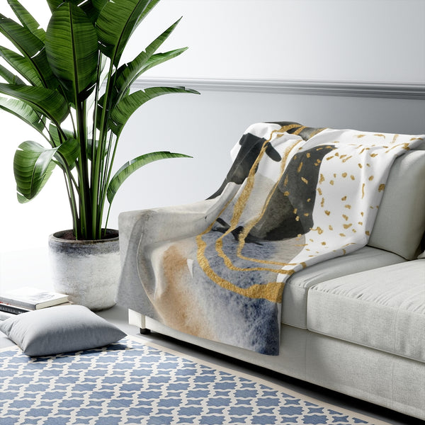 Abstract Comfy Blanket | Beige Gold Blue