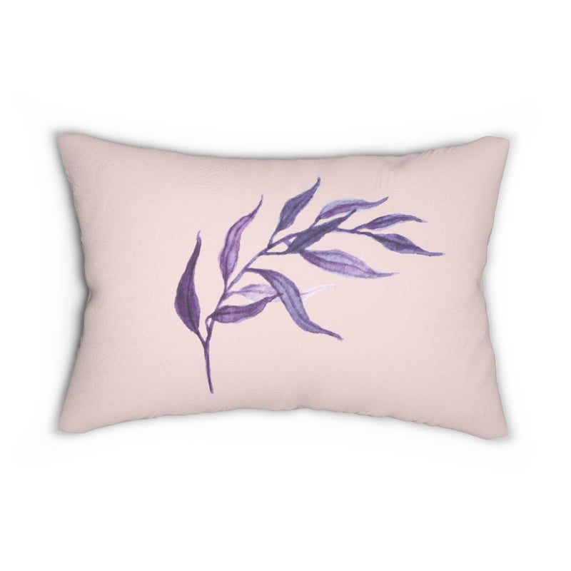 Botanical Lumbar Pillow | Minimalist Blush Pink | Purple Leaves