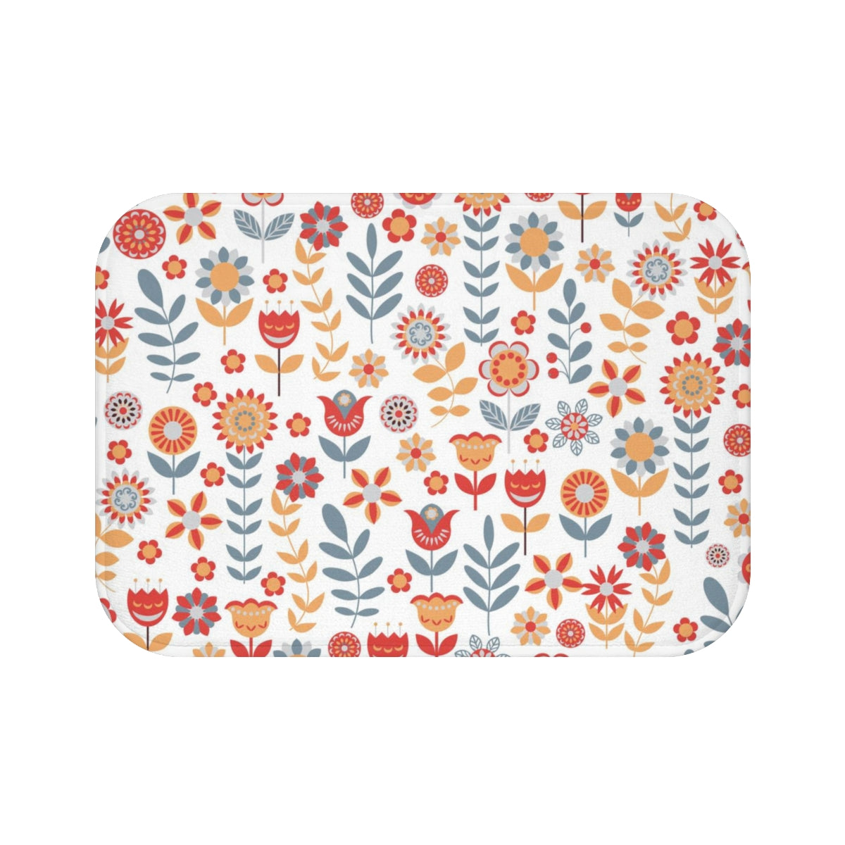 Christmas Bath Mat | Beige Red White Folk Floral Pattern