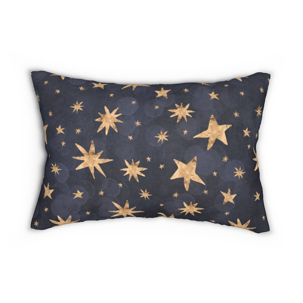 Mystical Boho Lumbar Pillow | Navy Gold Stars