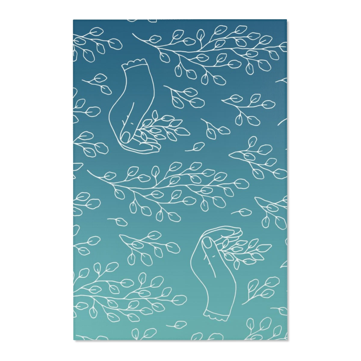 Floral Area Rug | Boho Hands Teal White Leaves