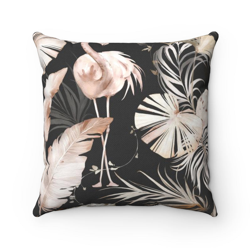 Floral Boho Pillow Cover | Tropical Black Rust Peach Flamingo