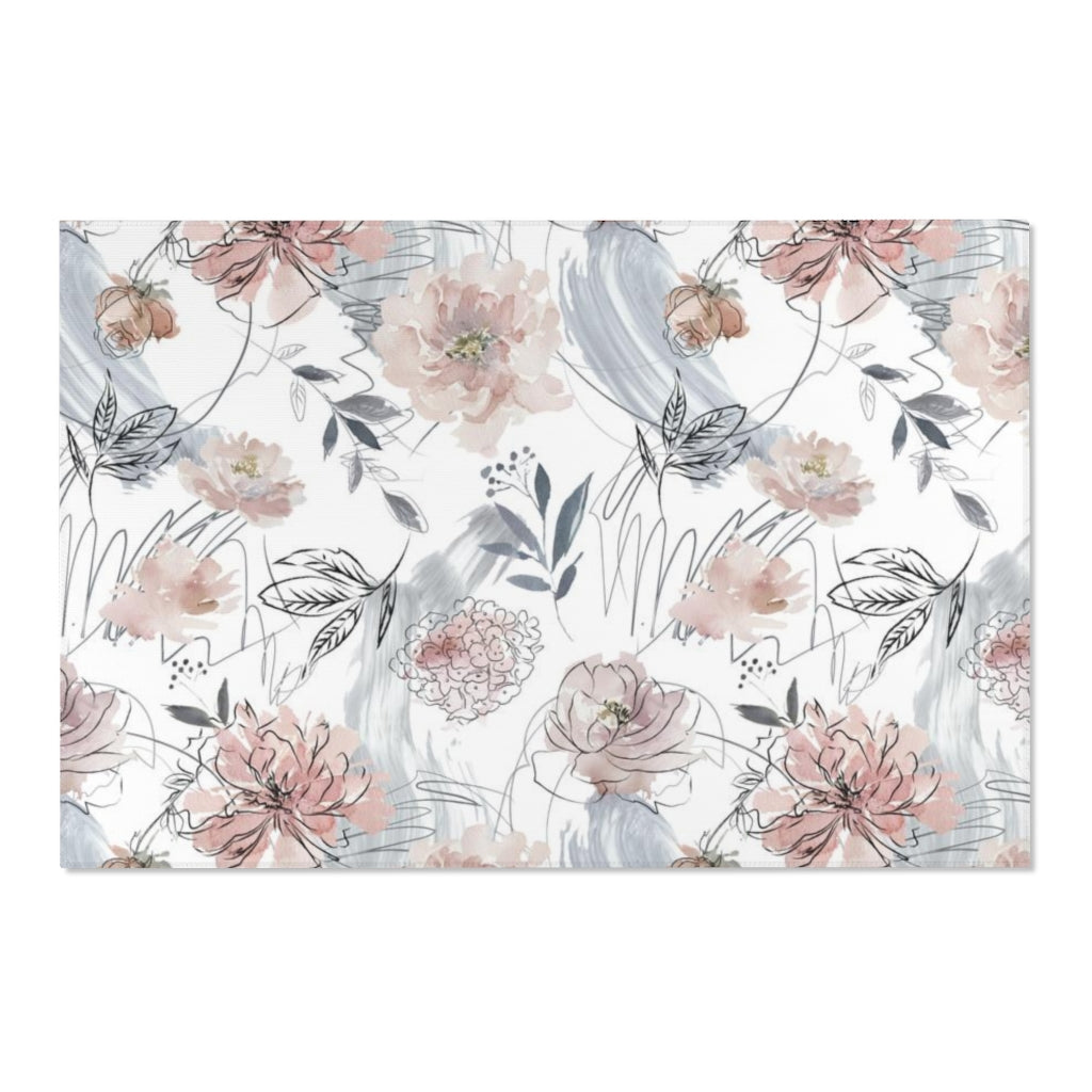 Floral Area Rug | Beige Peonies