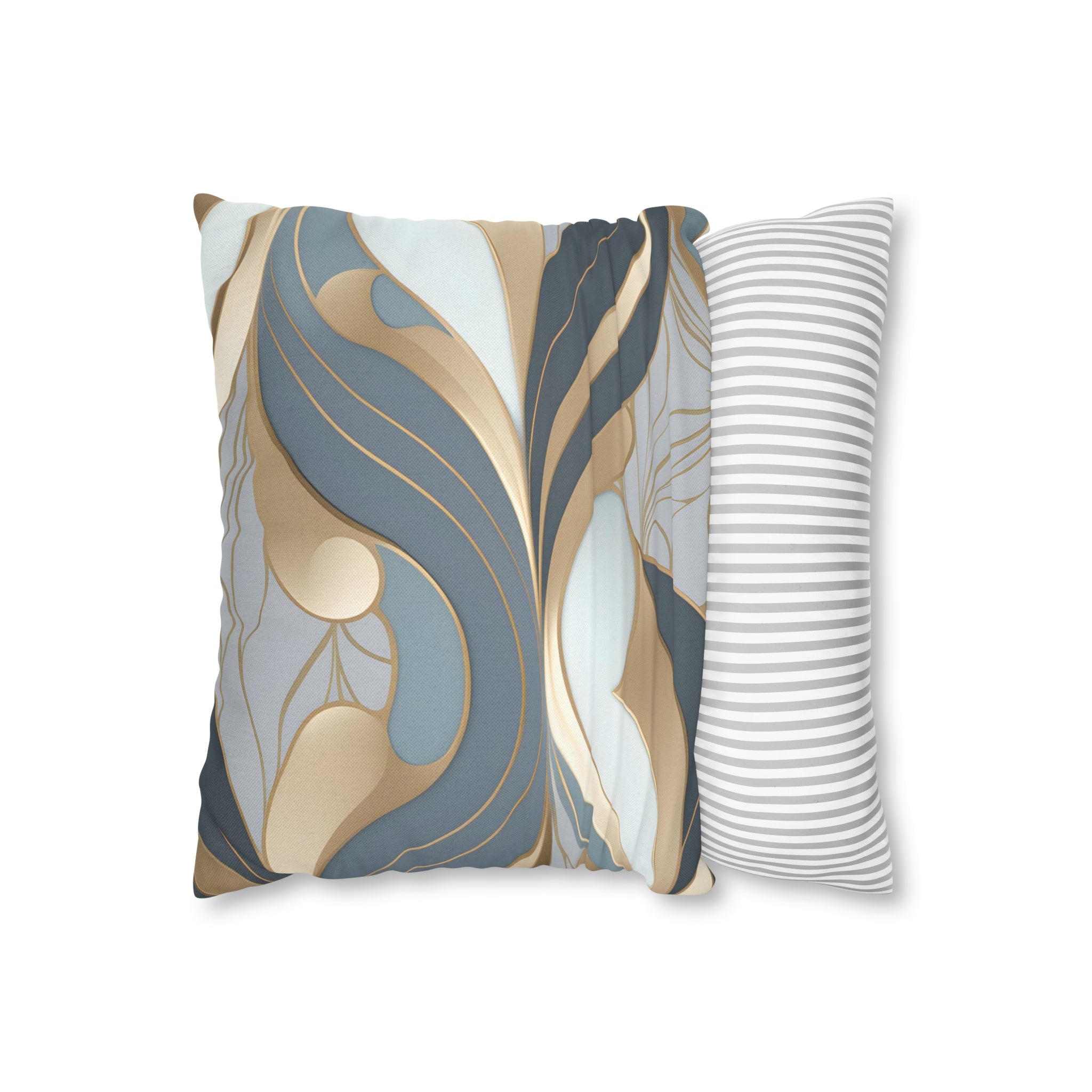 Abstract Boho Pillow Cover | Gray Blue, Gold Beige