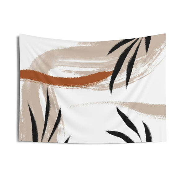 Floral Tapestry | White Brown Black Tropical Leaves