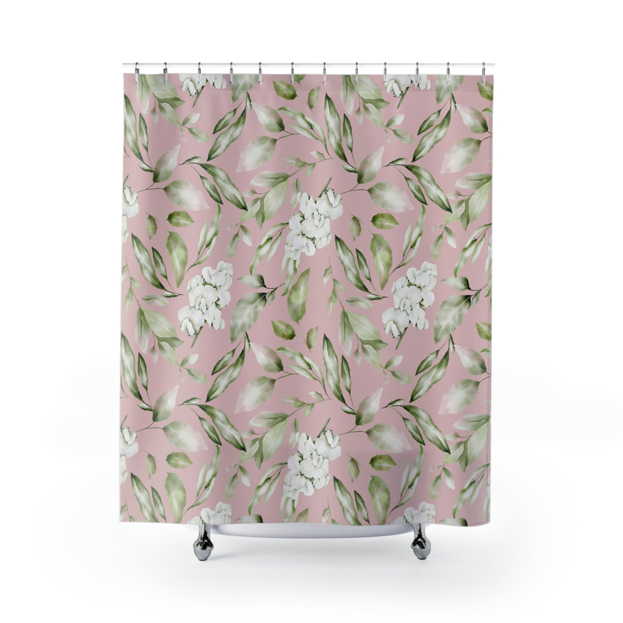 Floral Shower Curtain | Blush Pink, White Orchid Minimalist Botanical