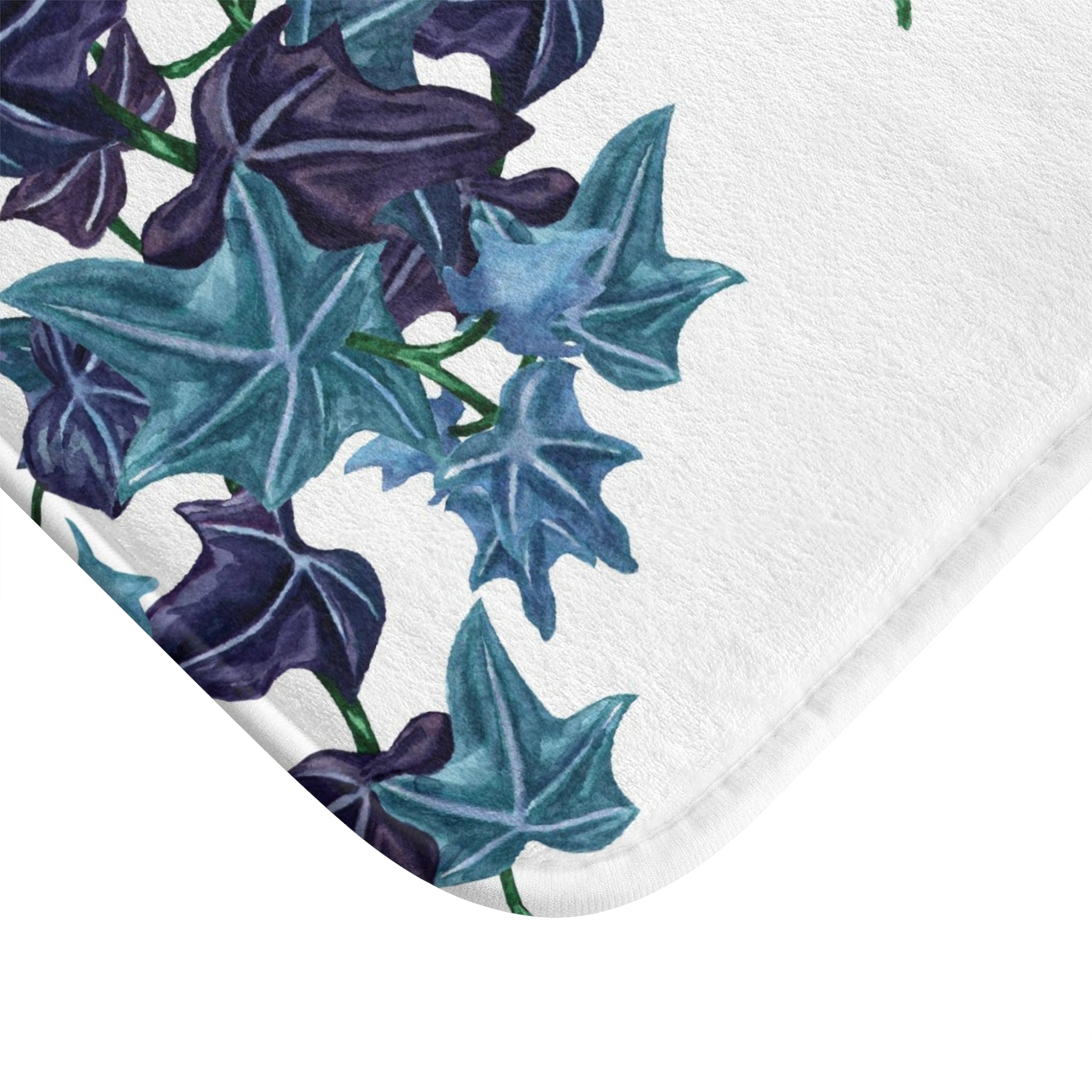 Floral Boho Bath, Kitchen Mat, Rug | Jungle White Teal Blue Vine