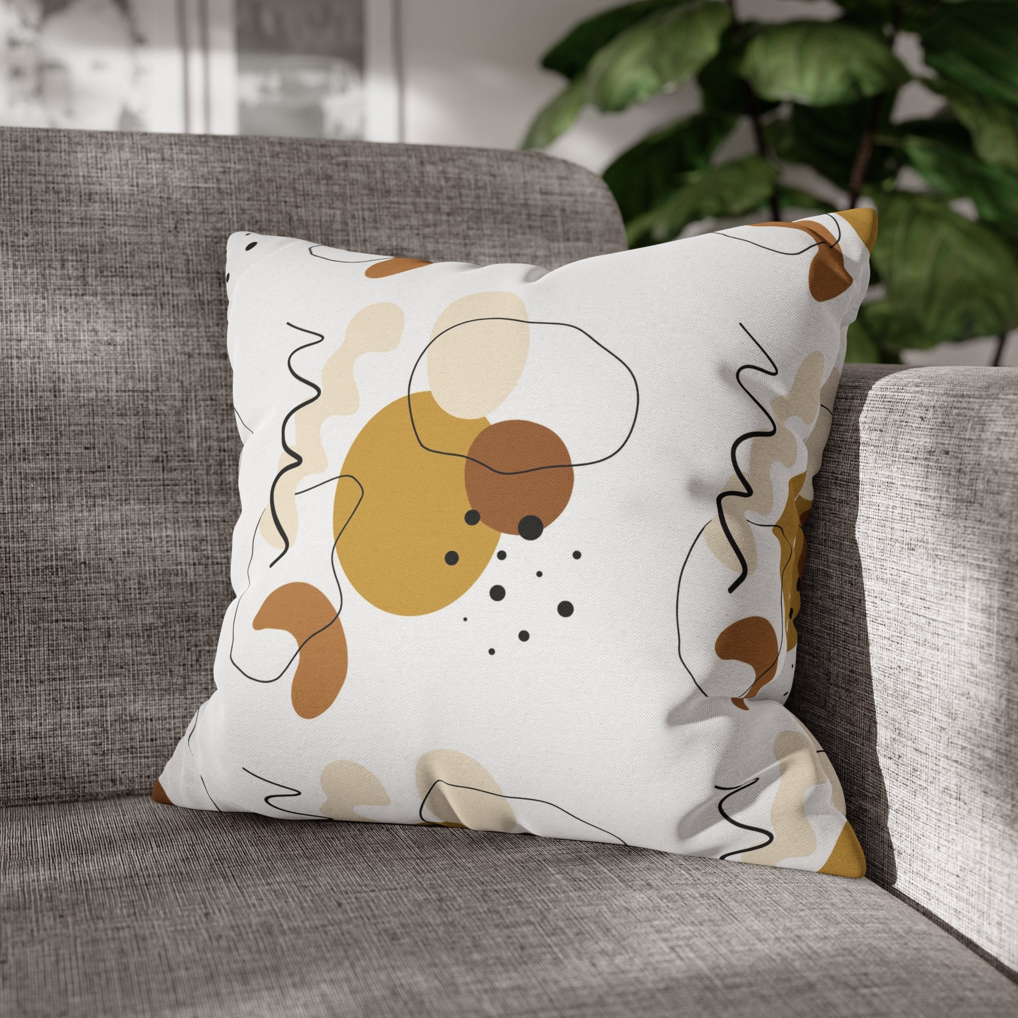 Abstract Boho Pillow Cover | White Beige Black Beige