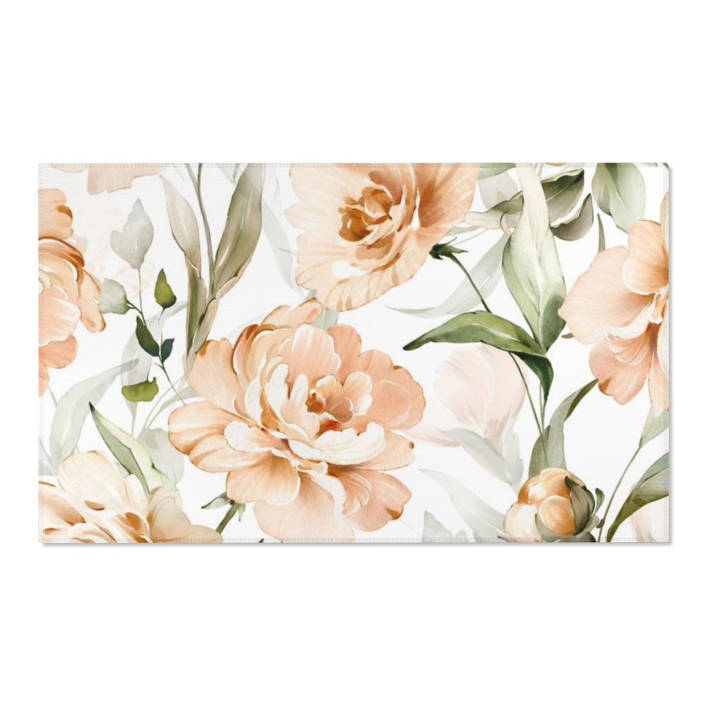 Floral Area Rug | Beige Peonies Sage Leaves