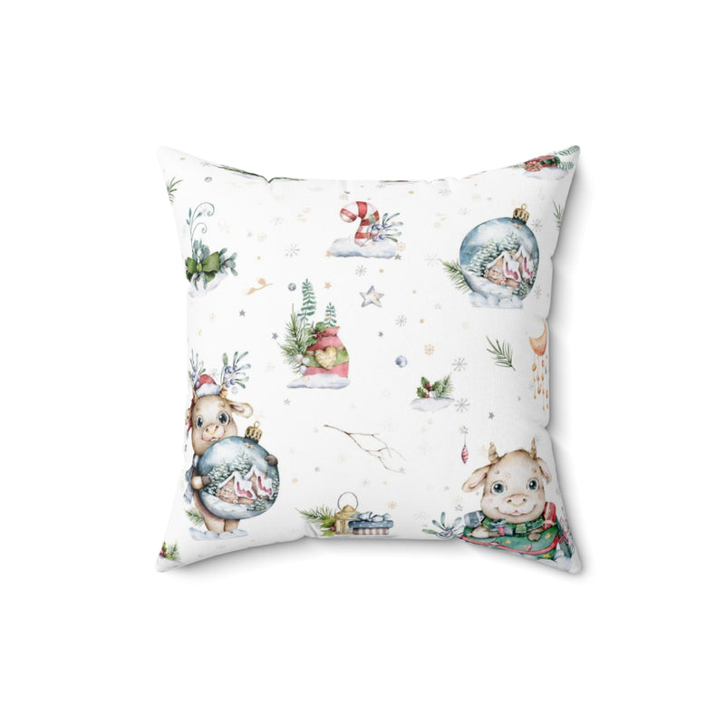 Christmas Square Pillow Cover | White Winter Baby Pigs