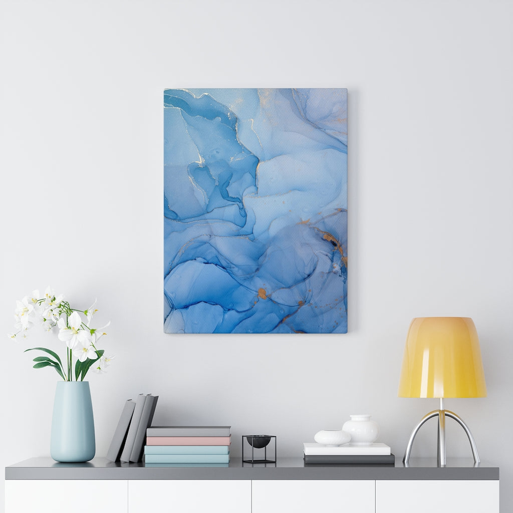 Abstract Canvas Art | Blue Grey Gold