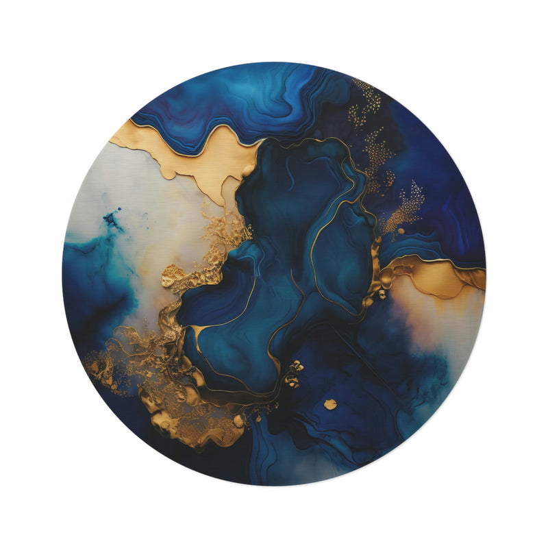Round Area Rug | Navy Gold Abstract