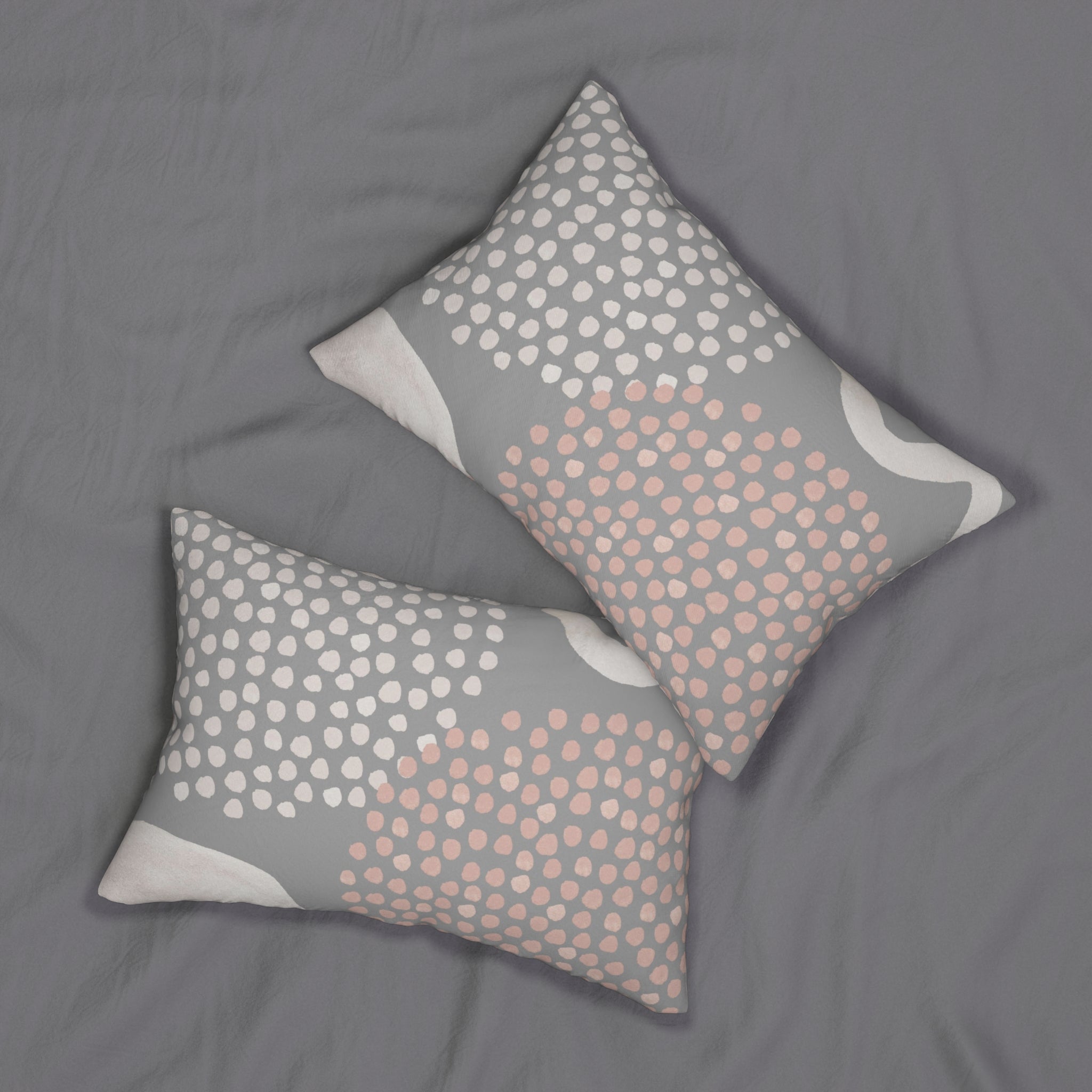 Boho Lumbar Pillow | Abstract Gray Blush Pink, Ivory