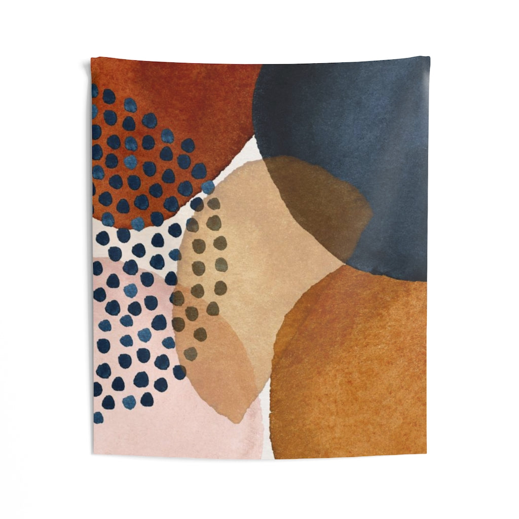 Abstract Tapestry | Navy Blue Brown Rust Yellow