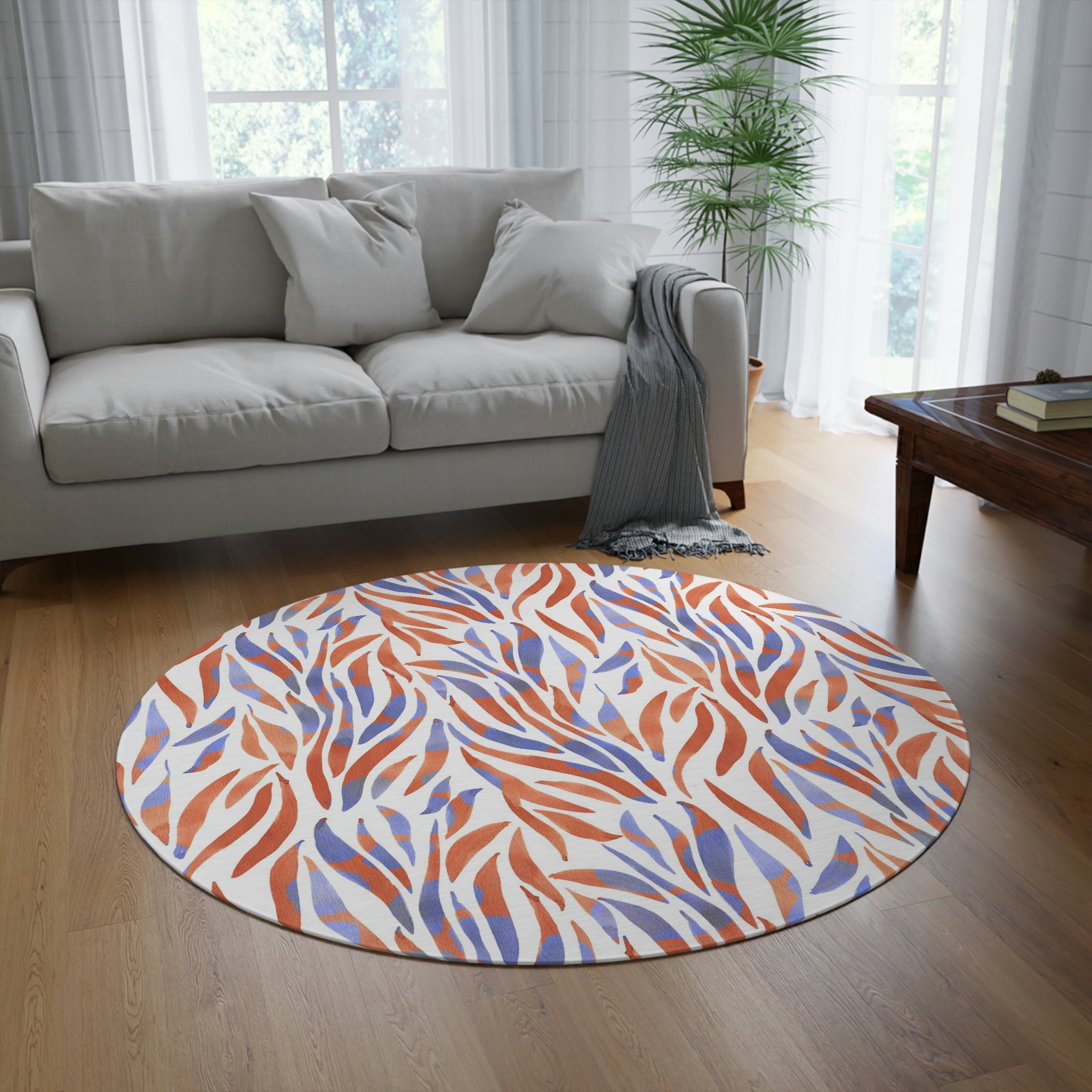 Round Area Rug | Blue Animal Skin