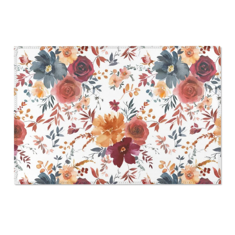 Floral Area Rug | Autumn Red Blue