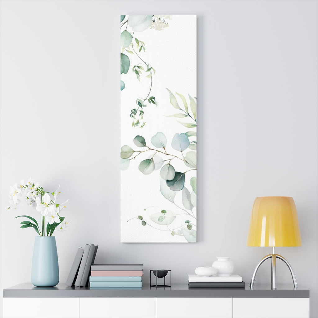 Floral Wall Canvas Art | White Green Eucalyptus Leaves