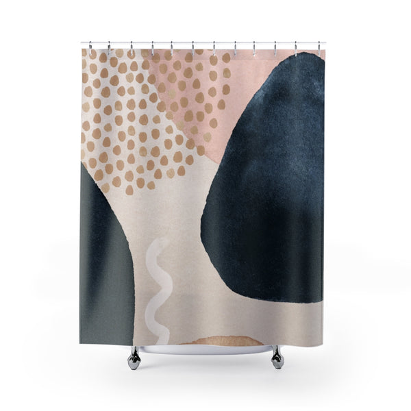Navy, Blush Pink, Beige Abstract Shower Curtain