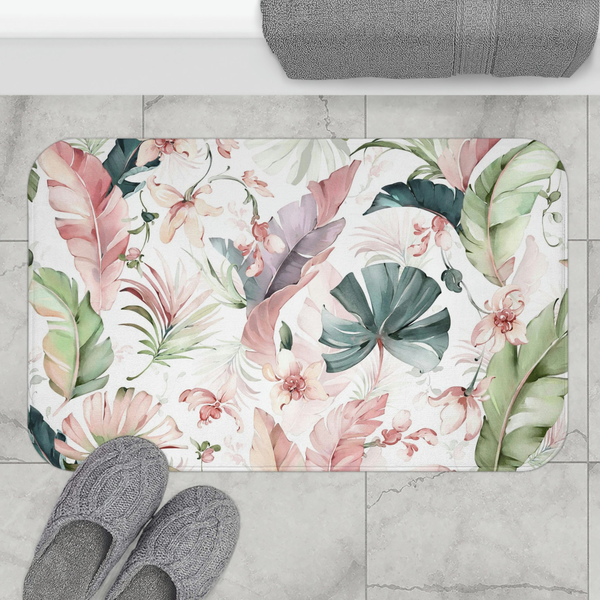 modern floral bath mat