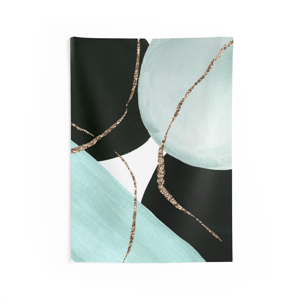 Abstract Tapestry | Black Teal Gold White