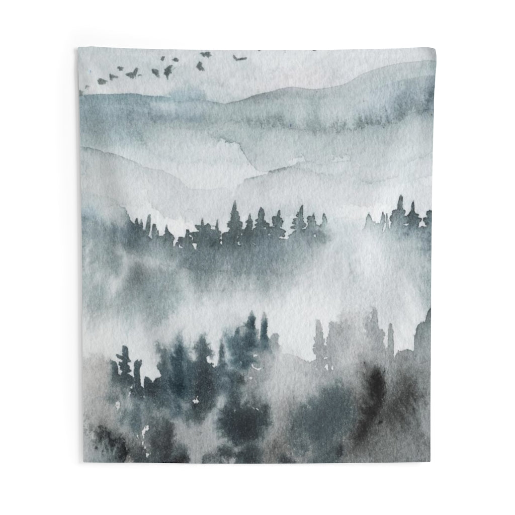 Landscape Tapestry | Grey Indigo Blue Woodlands