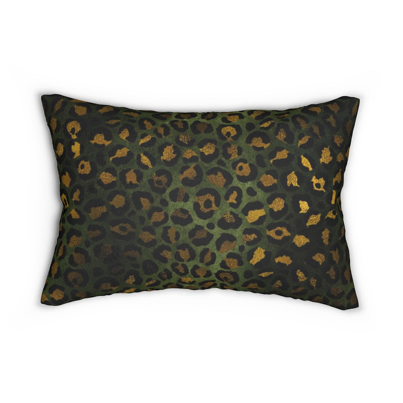 Abstract Boho Lumbar Pillow | Green Gold Leopard