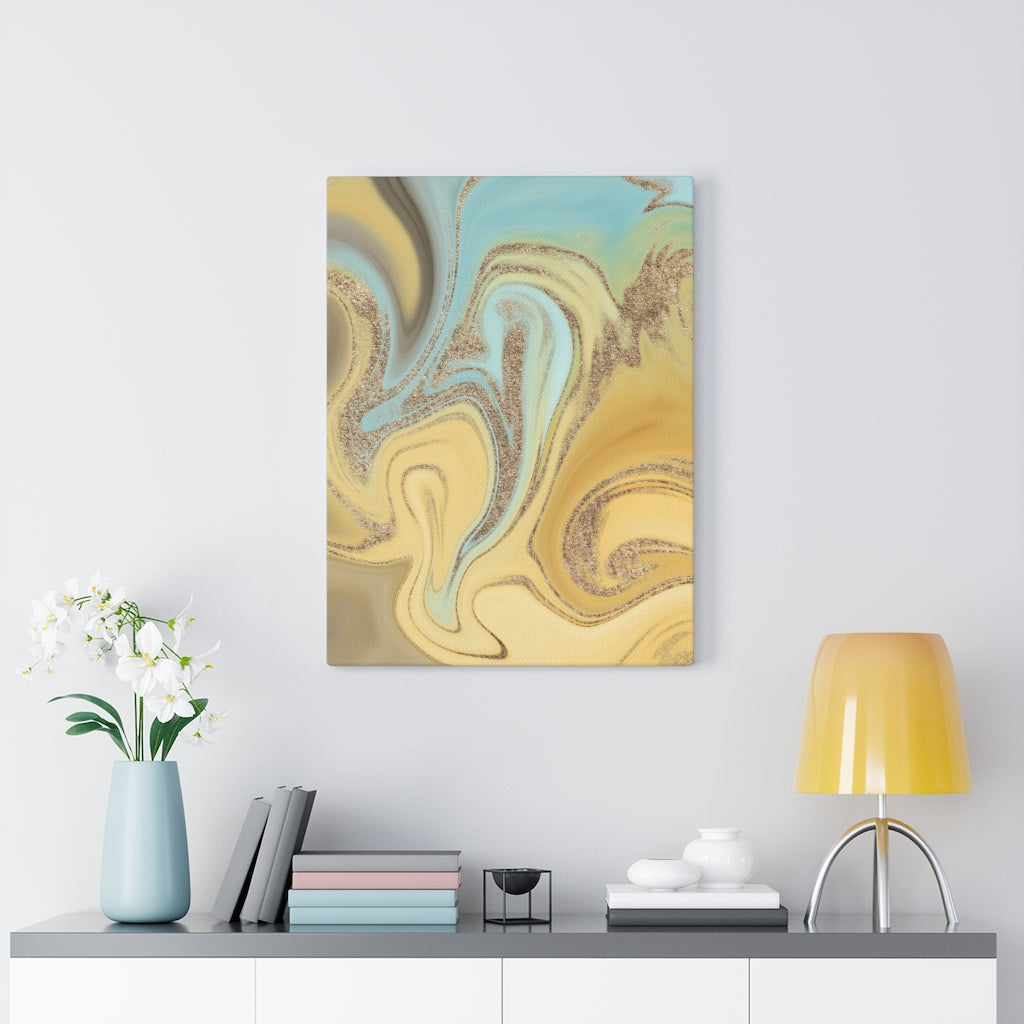 ABSTRACT WALL CANVAS ART | Mint Green Gold Yellow