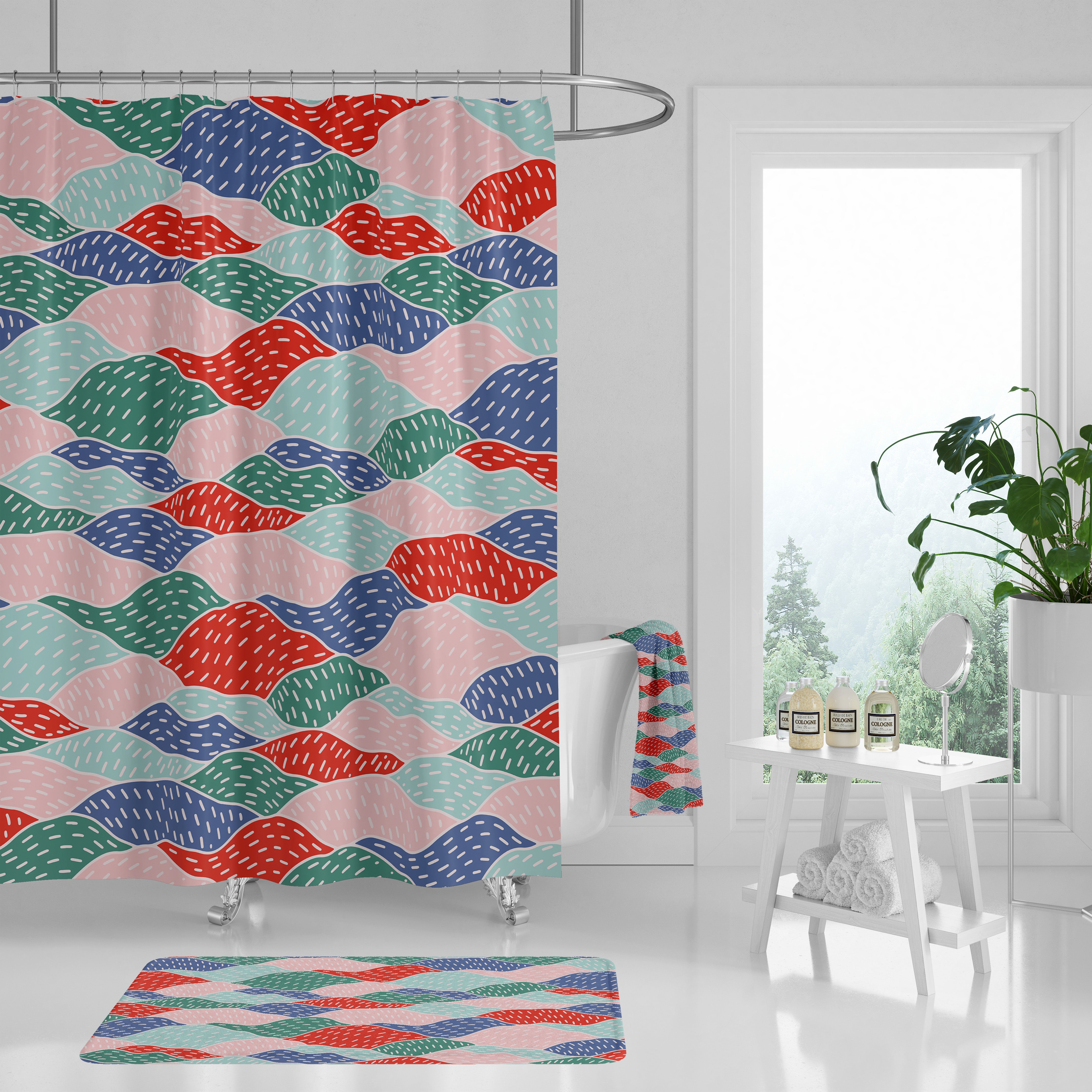 modern boho fabric shower curtain