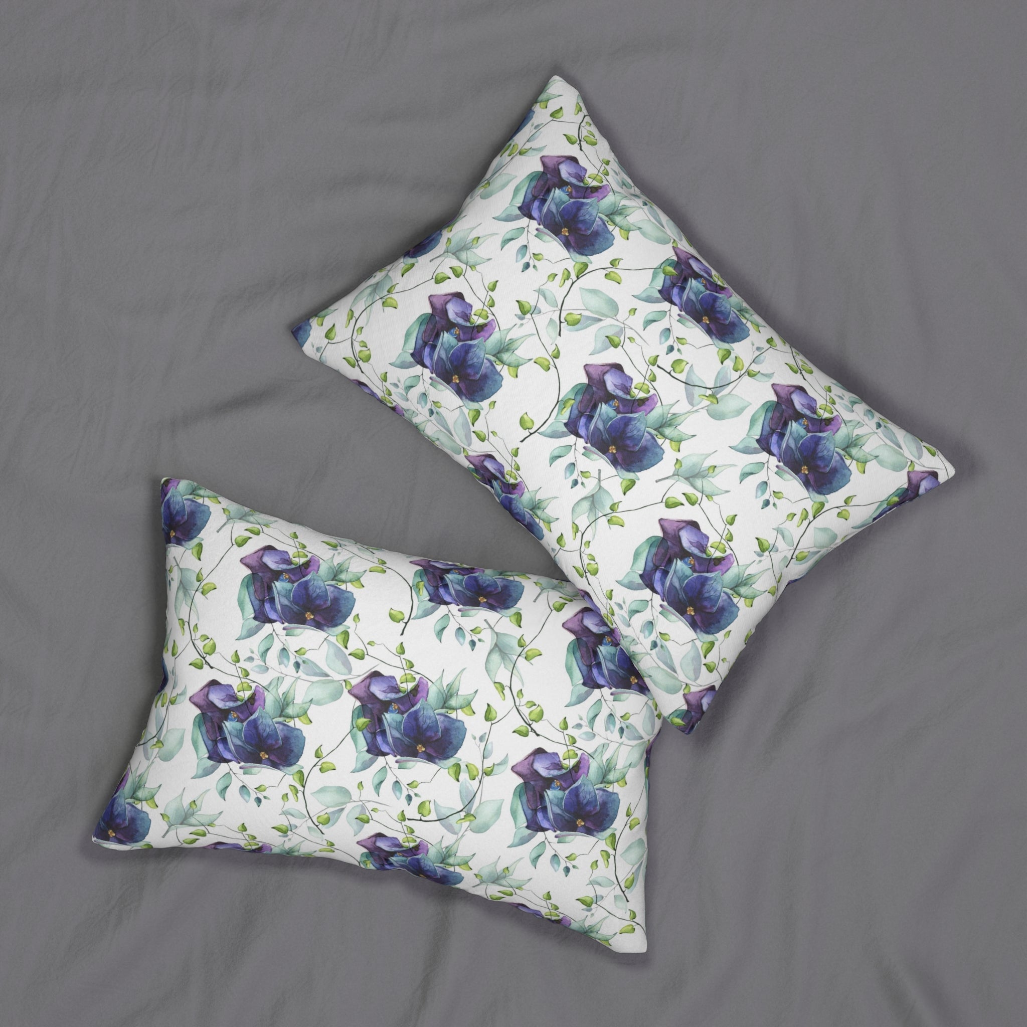 Boho Lumbar Pillow | Floral Blue Purple White Green