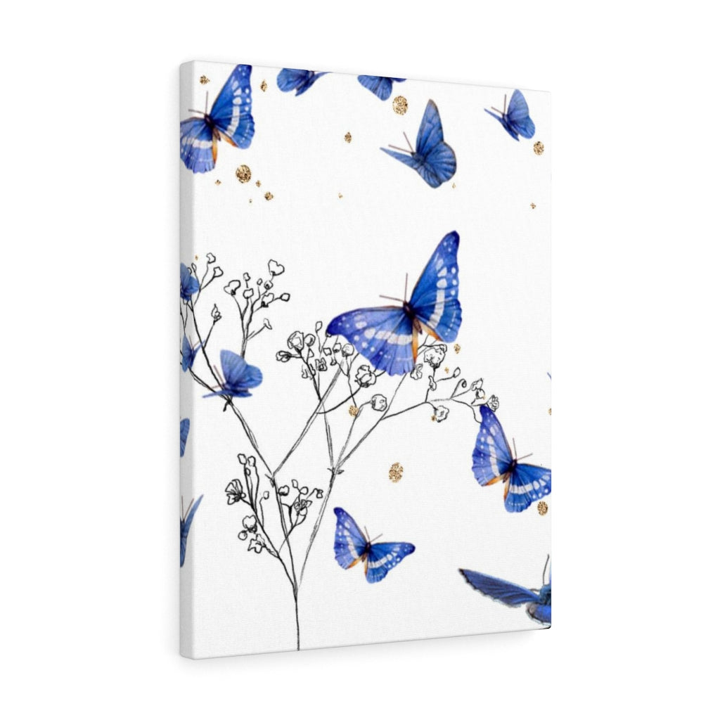 FLORAL CANVAS ART | White Blue Grey Butterflies