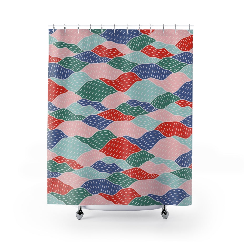 Abstract Shower Curtain | Red Green Blue Hills