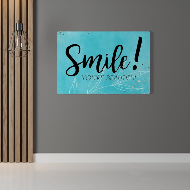 WITH SAYING WALL CANVAS ART | Teal | Smile, You're Beautiful