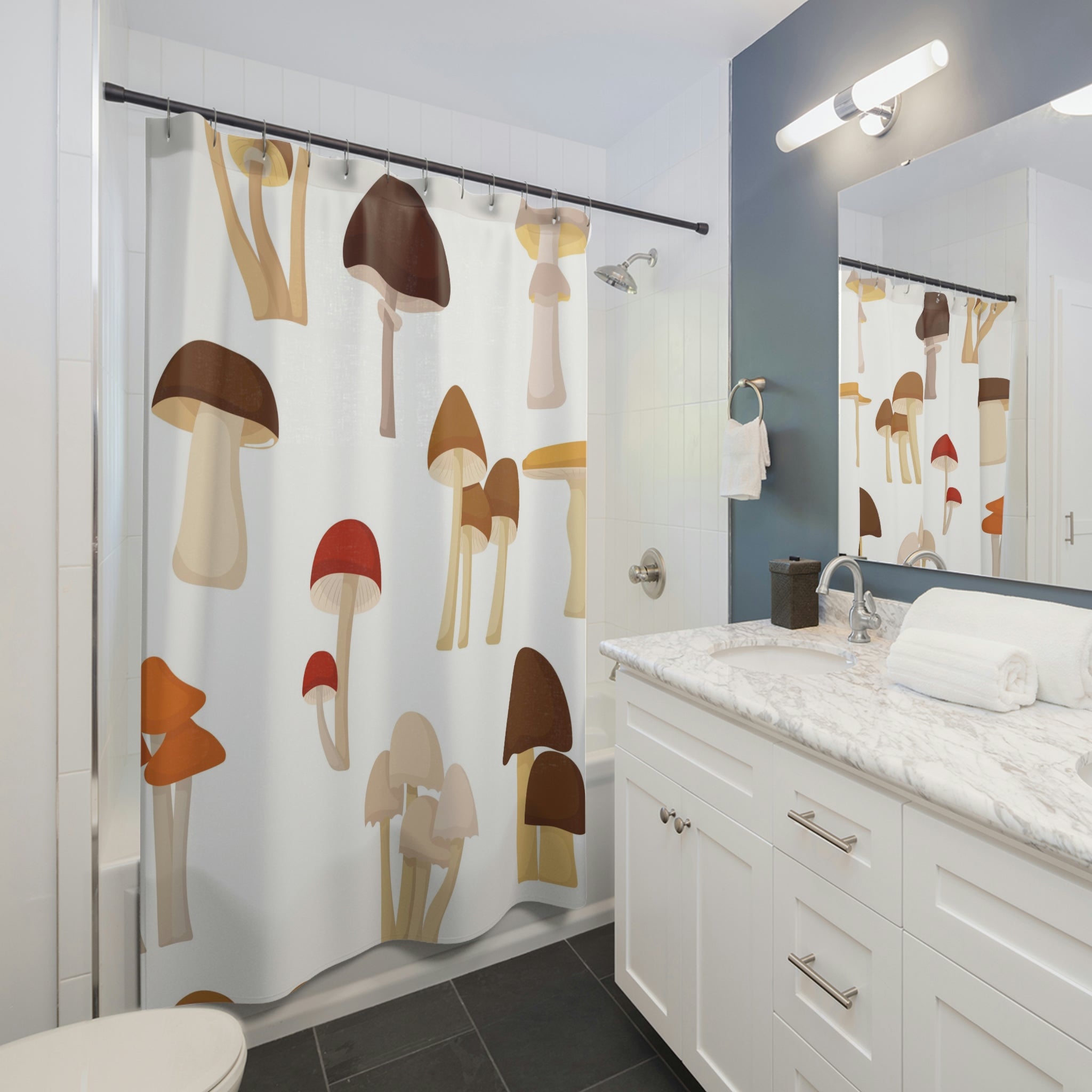 mushrooms shower curtain | cottagecore farmhouse