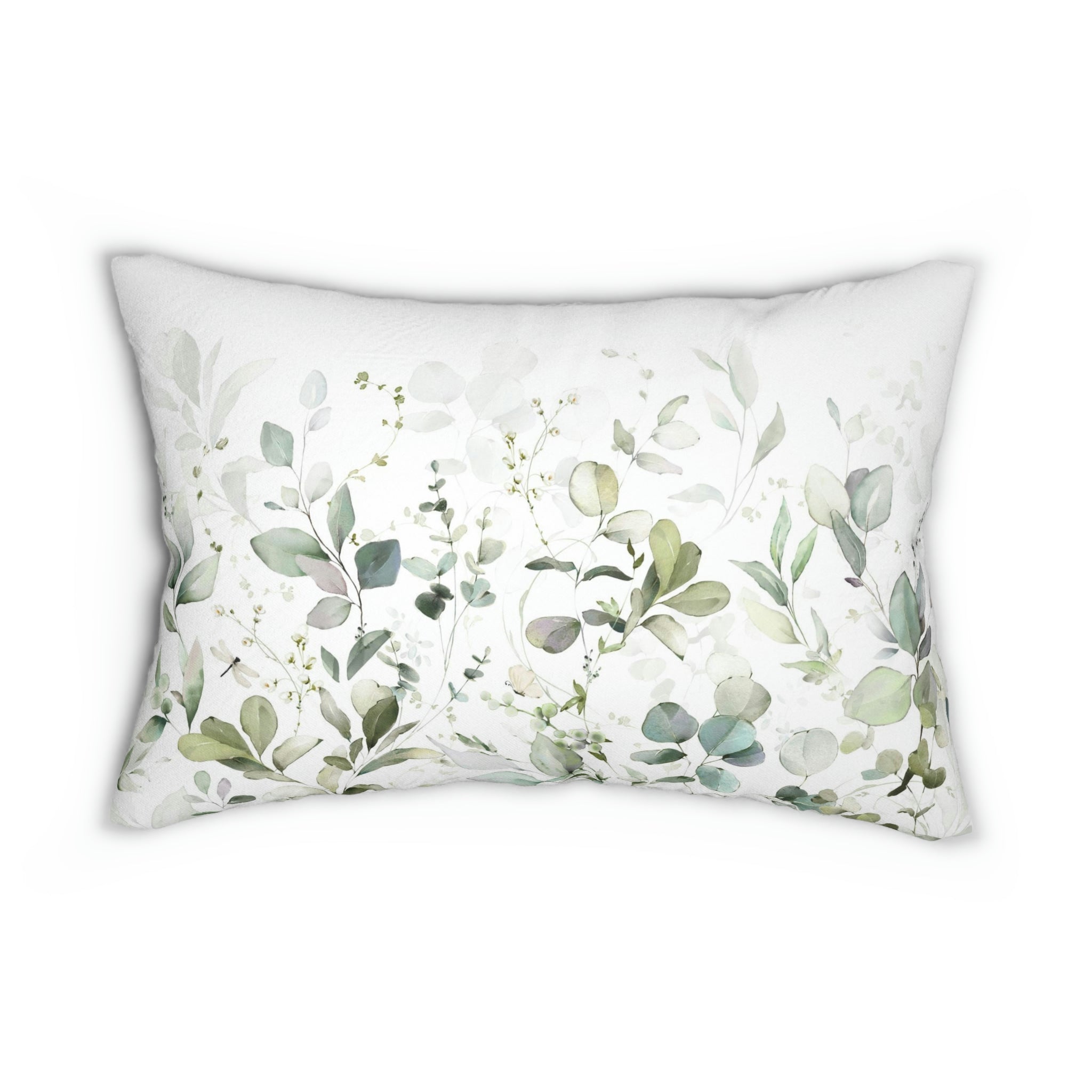 Floral Lumbar Pillow | White Sage Green Eucalyptus